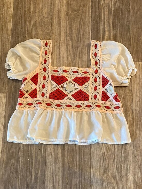 Rebellion Again BoHo Crochet Sheer Ruffle Crop Top Women's Size S - Picture 2 of 5